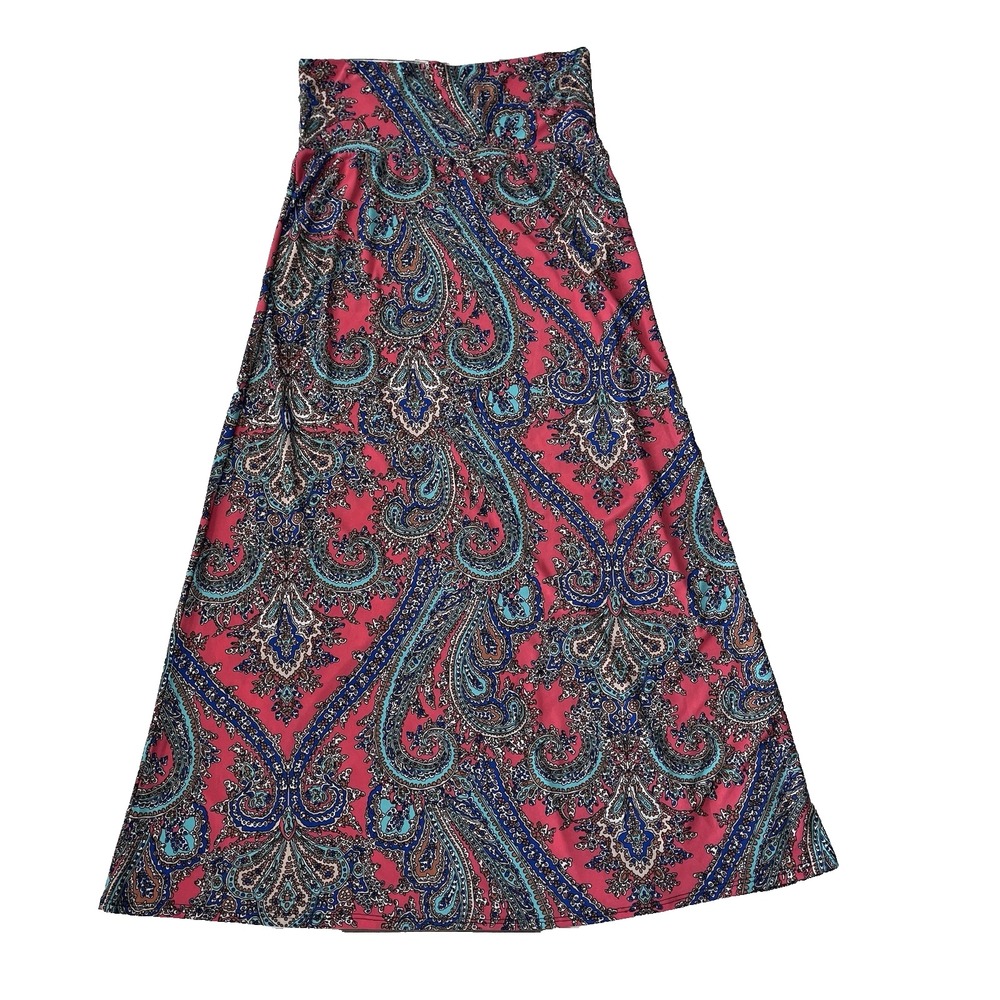 Long Slinky Maxi Skirt Women L Y2K A Line Paisley Print Boho Modest Travel Knit